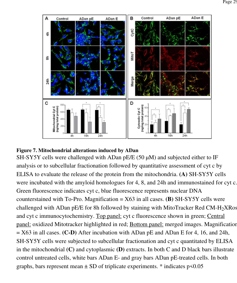 ## Context ID: pqac-00000033 Figure 7 (page 29) summarizes mitochondrial alterations induced by ADan, specifically showing the release of cytochrome c (cyt c) f