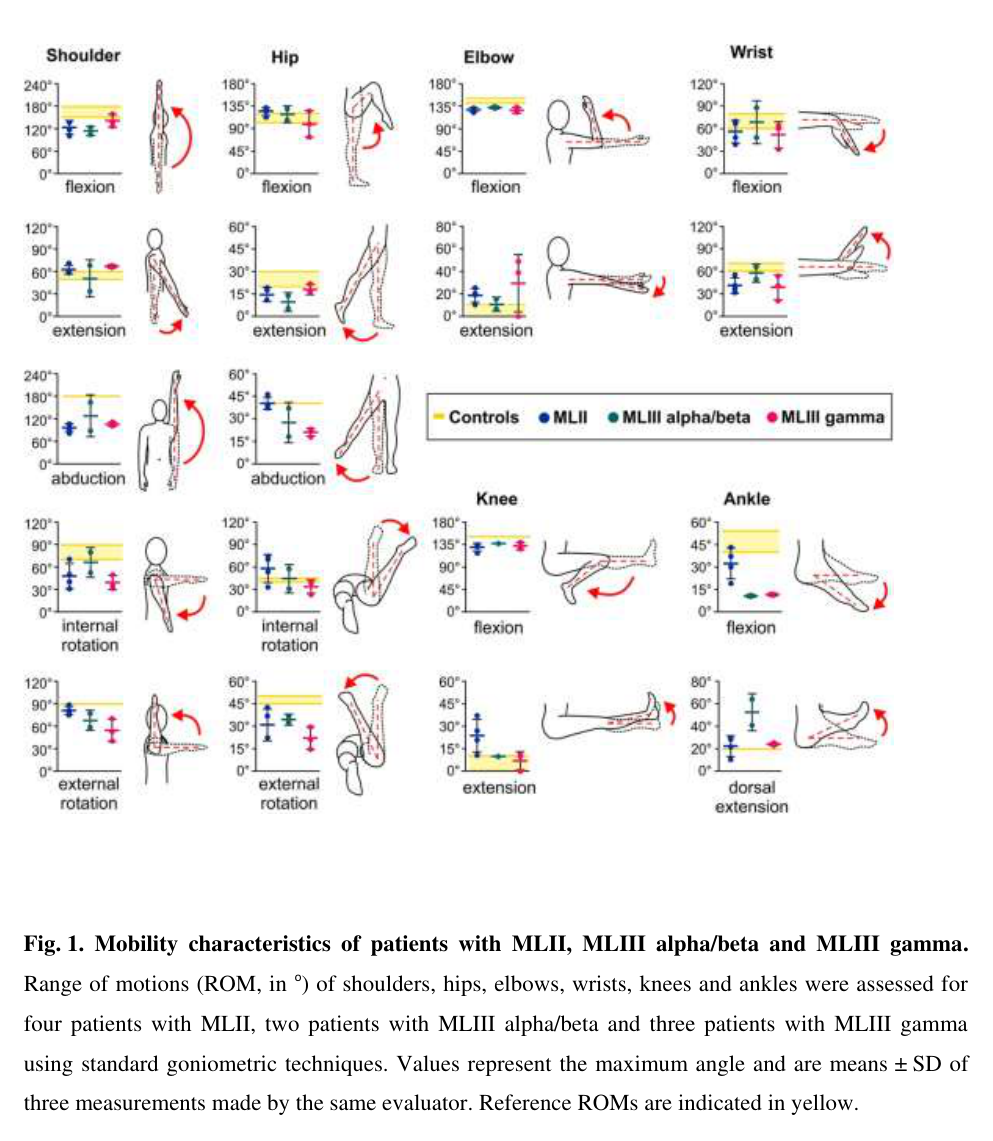 ## Context ID: pqac-00000014 The document provides key joint phenotype data in Figure 1, which details the mobility characteristics (range of motion) for patien